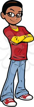 Royalty Free Clipart Image of a Young Man in Glasses With His Arms Crossed