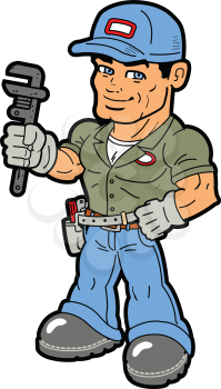 Royalty Free Clipart Image of a Man Holding a Wrench