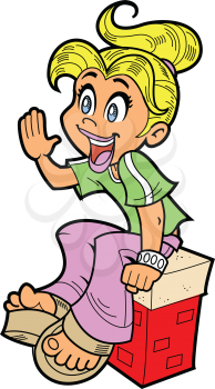 Royalty Free Clipart Image of a Girl Waving