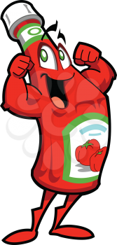 Royalty Free Clipart Image of a Ketchup Bottle Flexing Its Muscles