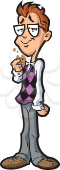 Royalty Free Clipart Image of a Nerd Eating a Cookie