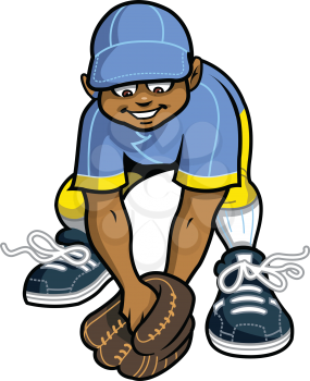 Royalty Free Clipart Image of a Boy Fielding a Ball