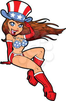 Royalty Free Clipart Image of a Girl in American Flag Attire