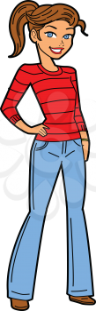 Royalty Free Clipart Image of a Young Girl in Jeans With Her Hand on Her Hip