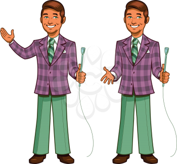 Royalty Free Clipart Image of a Game Show Host in a Plaid Jacket
