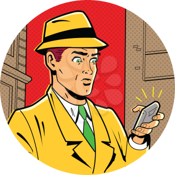 Royalty Free Clipart Image of a Retro Man With a Cellphone