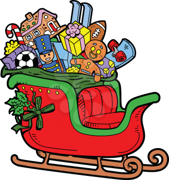 Royalty Free Clipart Image of Santa's Sleigh Full of Toys