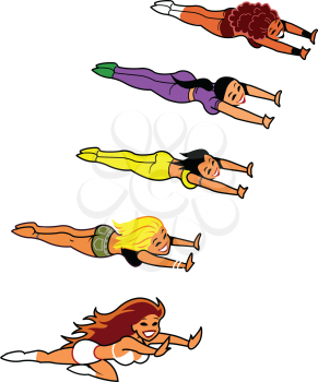 Royalty Free Clipart Image of Five Superheroes