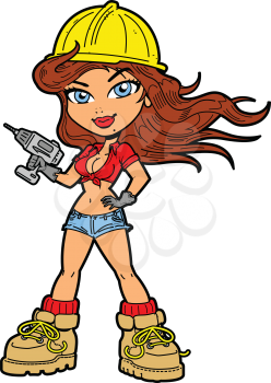 Royalty Free Clipart Image of a Female Pinup Construction Girl