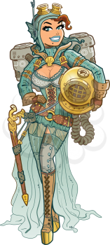 Royalty Free Clipart Image of a Steampunk Diver