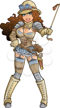 Royalty Free Clipart Image of a Steampunk Safari Girl