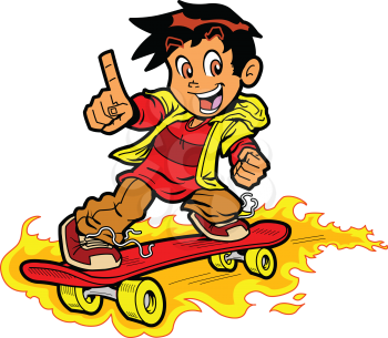 Royalty Free Clipart Image of a Skateboarder Holding Up His Index Finger