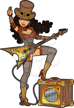 Royalty Free Clipart Image of a Steampunk Guitar Player