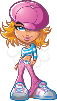 Royalty Free Clipart Image of a Young Girl in a Pink Hat