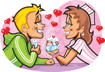Royalty Free Clipart Image of a Young Couple on a Date