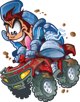 Royalty Free Clipart Image of a Guy Riding an ATV Quad