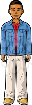 Royalty Free Clipart Image of a Boy in a Denim Jacket