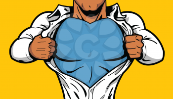 Royalty Free Clipart Image of a Superhero Opening His Shirt