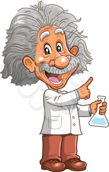 Albert Einstein professor genius scientist chemistry teacher pointing cartoon clipart vector