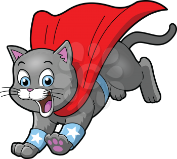 Cat Superhero pet cartoon clipart vector