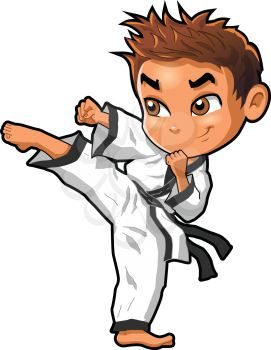 Karate martial arts tae kwon do dojo vector clipart cartoon Boy Kick