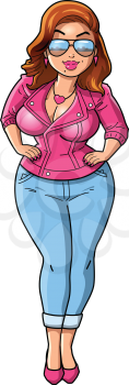 Sexy curvy BBW woman cartoon Pink Leather Jacket clipart
