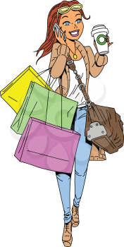 Woman Shopping vector clipart cartoon