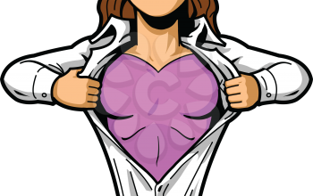 Woman superhero opening shirt chest