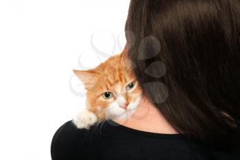 Royalty Free Photo of a Woman Holding a Kitten