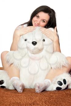 Royalty Free Photo of a Girl and a Big Teddy Bear