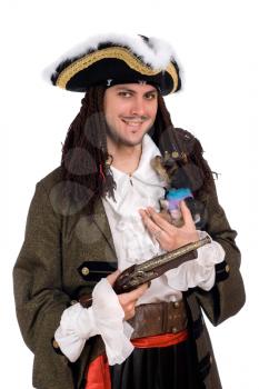 Royalty Free Photo of a Pirate Holding a Dog