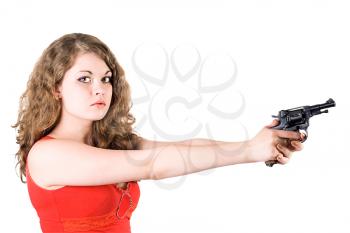Royalty Free Photo of a Woman Pointing a Gun