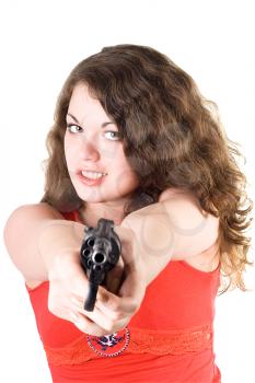 Royalty Free Photo of a Woman Pointing a Gun