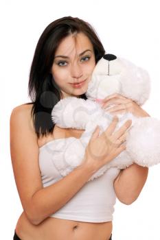 Royalty Free Photo of a Girl With a White Teddy Bear