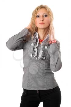 Royalty Free Photo of a Woman in a Grey Sweater
