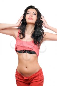 Royalty Free Photo of a Young Woman With Her Midriff Exposed