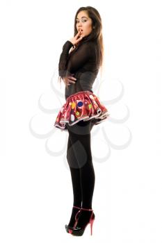 Royalty Free Photo of a Young Woman in a Short Skirt and Heels