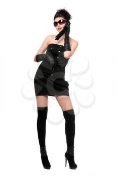 Royalty Free Photo of a Woman in a Short Dress and High Boots