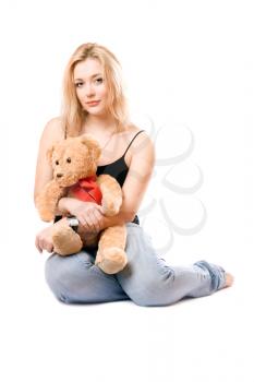 Royalty Free Photo of a Blonde Woman with Teddy Bear