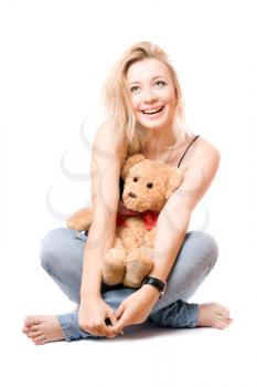 Royalty Free Photo of a Blonde With a Teddy Bear