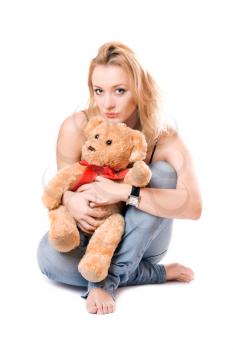 Royalty Free Photo of a Woman Holding a Teddy Bear