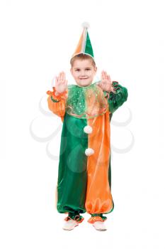 Royalty Free Photo of a Boy in a Clown Costume