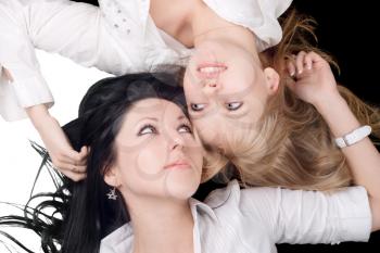 Royalty Free Photo of Two Girls Lying Down