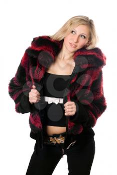 Royalty Free Photo of a Young Woman in a Red Fur