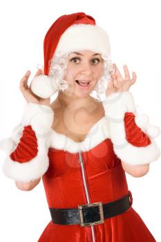 Royalty Free Photo of a Woman in a Santa Suit