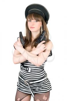 Royalty Free Photo of a Girl in a Sailor Costume Holding a Pistol