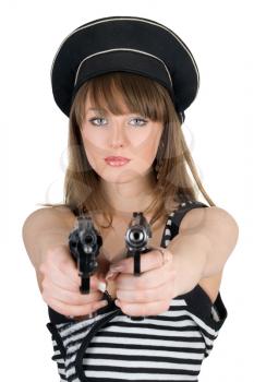 Royalty Free Photo of a Woman Pointing Guns