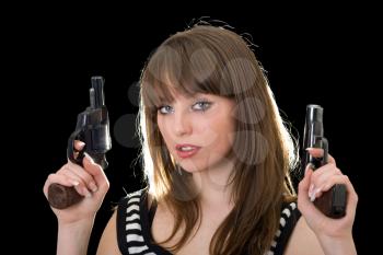 Royalty Free Photo of a Woman With Two Guns