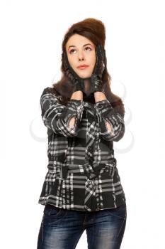 Royalty Free Photo of a Woman in a Plaid Coat