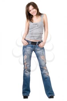 Royalty Free Photo of a Woman in Shredded Jeans